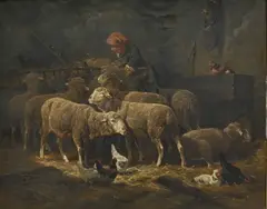 Dans l'étable, 1887 by Frans De Beul, huile sur toile, sold Mar 2024