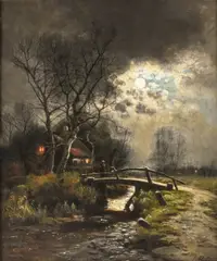 Ferdinand De Prins, Paysage au clair de lune, huile sur toile