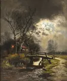 Ferdinand De Prins, Paysage au clair de lune, huile sur toile
