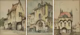 Amédée Lynen, Trois vues de ville, Bruxelles?, encre et aquarelle