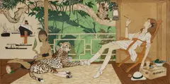 Philippe Henri Noyer, Deux femmes et un léopard, lithographie couleurs