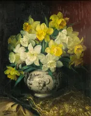 Bouquet de jonquilles by Julien Stappers, huile sur toile, sold Dec 2023