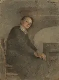 François Guiguet, Auprès du feu, 1929, crayon