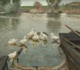 Maurice Sys, Canards se baignant, huile sur panneau