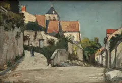 Charles Houben, Eglise de Montigny sur Loing, huile sur panneau