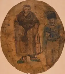 Constant Permeke, Femme de pêcheur et homme, aquarelle et crayon sur papier