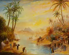 Léopold Baijot, Scène animée près de l'oued, 2000, huile sur toile