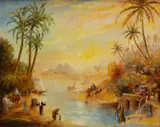 Léopold Baijot, Scène animée près de l'oued, 2000, huile sur toile
