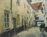 Gaston Haustraete, Venelle bruxelloise (rue du Pays de Liège?), huile sur toile
