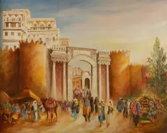 Léopold Baijot, Vue de la porte Bab al-Yemen à Sanaa, 1998, huile sur toile