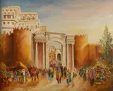Léopold Baijot, Vue de la porte Bab al-Yemen à Sanaa, 1998, huile sur toile
