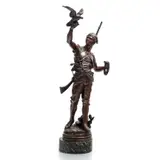 Eugène Marioton, Le lancer, sculpture en bronze à patine brun rouge