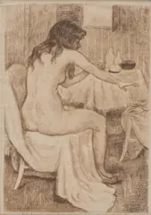 Après le tube, 1897 by Théo van Rysselberghe, eau forte, brun bistré sur japon. Monogramme et daté en bas à droite, dédicace au crayon en bas, sold Nov 2023