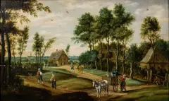 Isaac van Oosten, Paysage avec le retour du marché, Panneau de chêne, une planche, non parqueté