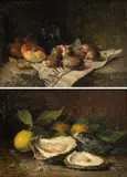 Hubert Bellis, Paire de natures mortes. Huitres / Pommes de terre, huile sur toile