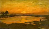 Théodore Baron, Coucher de soleil, huile sur toile