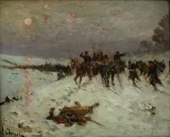 Alphonse Chigot, Soldats sous la neige, huile sur carton