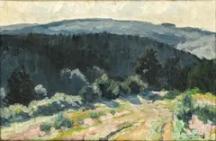 Richard Heintz, Paysage près de Stoumont au printemps, huile sur toile