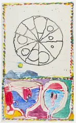 Pierre Alechinsky, Composition, 1975, Aquarelle sur eau forte sur papier Japon