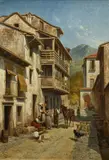 Jacques Carabain, Rue animée à Orta, Lac d'Orta, Italie, vers 1885, huile sur toile