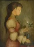 Guy Seradour, Jeune fille à la rose, huile sur toile