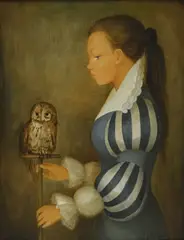 Guy Seradour, Jeune fille et sa chouette, huile sur toile