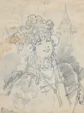 Henri Privat-Livemont, Etude de portrait de femme, crayon et rehauts de gouache