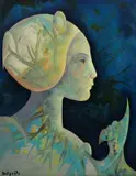 Charles Delporte, Profil dans la nuit, 1977, huile sur panneau