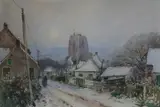 Edouard Elle, Paysage flamand sous la neige, aquarelle