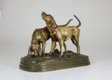 Alfred Dubucand, Deux pointers anglais, sculpture en bronze à patine brun mordoré