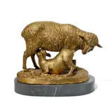 Emile Désiré Lienard, Mouton et agneau, sculpture en bronze à patine dorée, socle en marbre gris