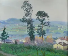 Manuel Abelenda Zapata, Paysage de Galice, huile sur carton