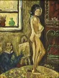 David Burliuk, Le peintre et son modèle, huile sur toile