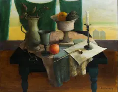 Guy Cambier, Nature morte devant la plage, huile sur toile