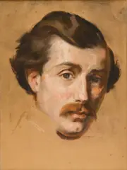 Auguste Denis Raffet, Portrait d'homme / Etude pour un couronnement de la victoire, crayon, aquarelle, gouache, pastel. Signé