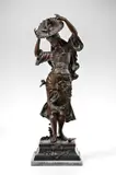 Marcel Debut, Zeenal la charmeuse, sculpture en bronze à patine brune, socle en marbre onyx