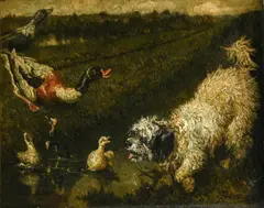 Jan Stobbaerts, Chien et canards, 1878, huile sur panneau