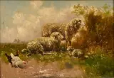 Paul Henry Schouten, Moutons et poules, huile sur toile