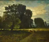 Camille Magnus, Promeneurs à l'orée du bois, huile sur toile