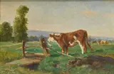 Alfred Verwee, Vaches dans les près, huile sur panneau