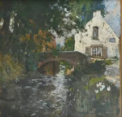 Henri Cassiers, Ruisseau en Brabant, gouache sur carton