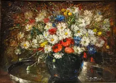Aristide Goffinon, Composition au bouquet de fleurs, huile sur panneau