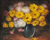 Aristide Goffinon, Composition au bouquet de coreopsis et centaurées, huile sur toile
