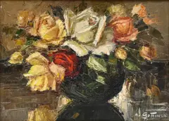 Aristide Goffinon, Composition au bouquet de roses, huile sur toile