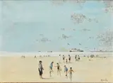 Cécile De Coene-samain, Scène de plage à Knokke, huile sur toile