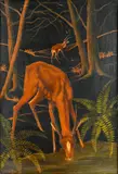 Jules Jambers, Paysage aux antilopes, vers 1920, panneau laqué