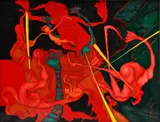 Yoichiro Ogawa dit Dô-ki Aono, Scène de combat, huile sur toile