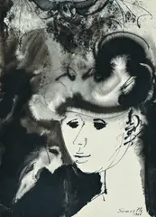 Roger Somville, Portrait de femme, 1966, encre et lavis