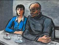 Frans Masereel, Couple à l'apéritif, 1971, huile sur papier marouflé sur panneau