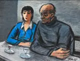 Frans Masereel, Couple à l'apéritif, 1971, huile sur papier marouflé sur panneau